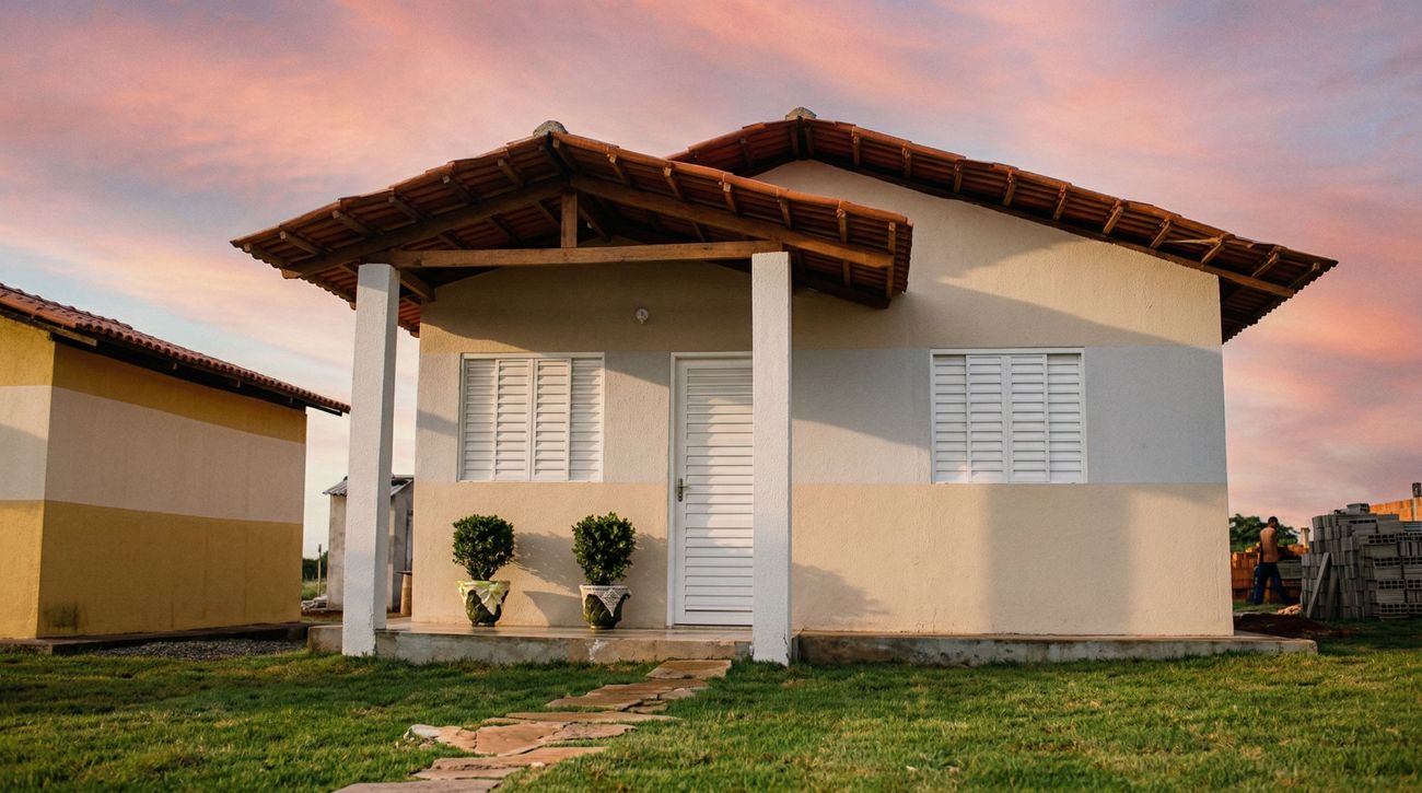 Casa finalizada com o sistema Olé ao pôr do sol